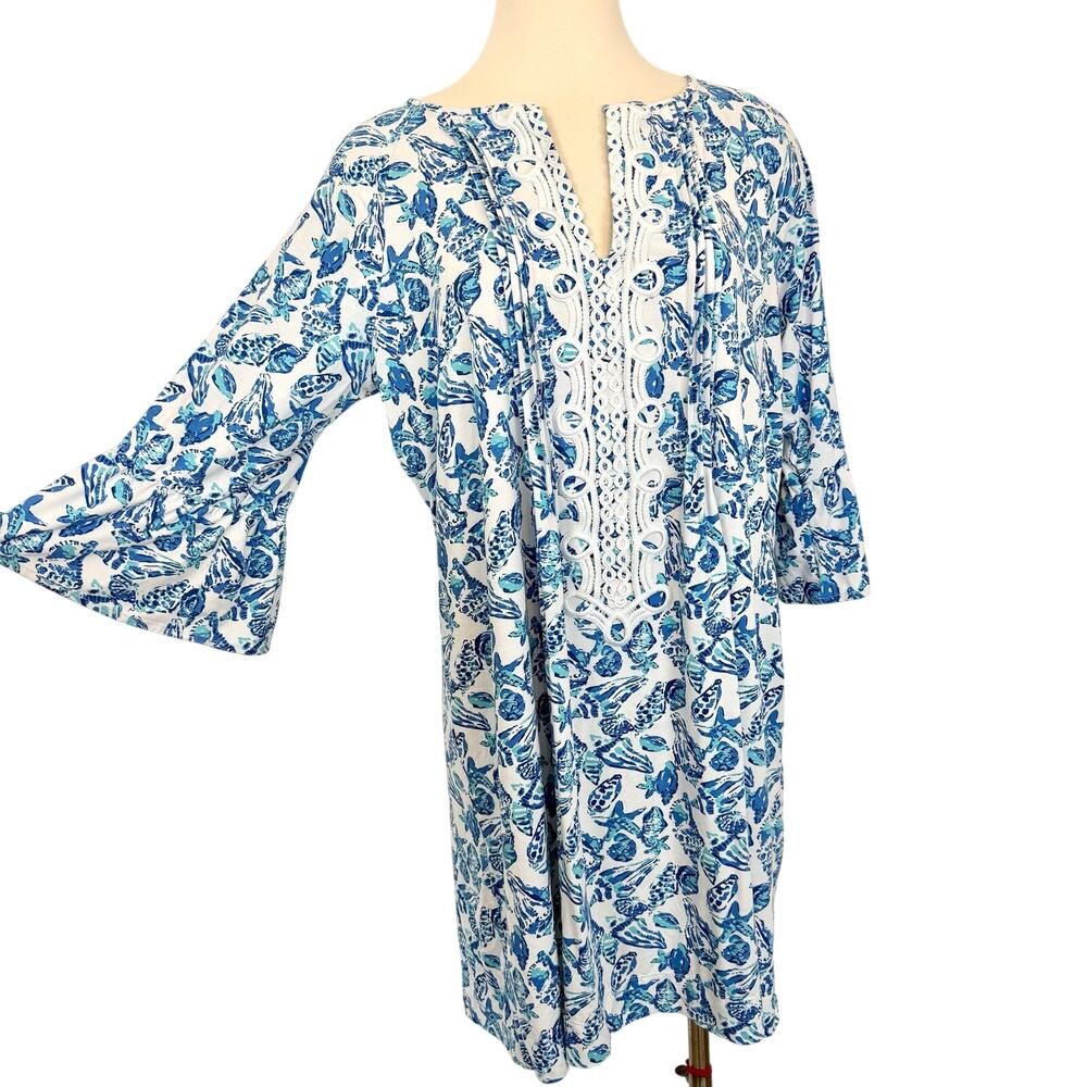 Lilly Pulitzer Krysta Tunic Mini Dress in Shell Collector Flared 3/4 Sleeves XL
